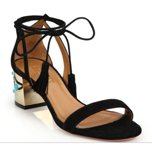 Aquazzura Black Jewel Embellished Cleopatra Block Heel Sandals size 39 EU 9 US M - Picture 2 of 13